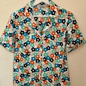 70s vibe Floral Button-Up Shirt